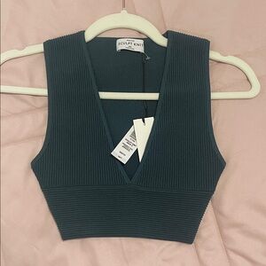 Babaton Deep Teal Ribbed Crop Top